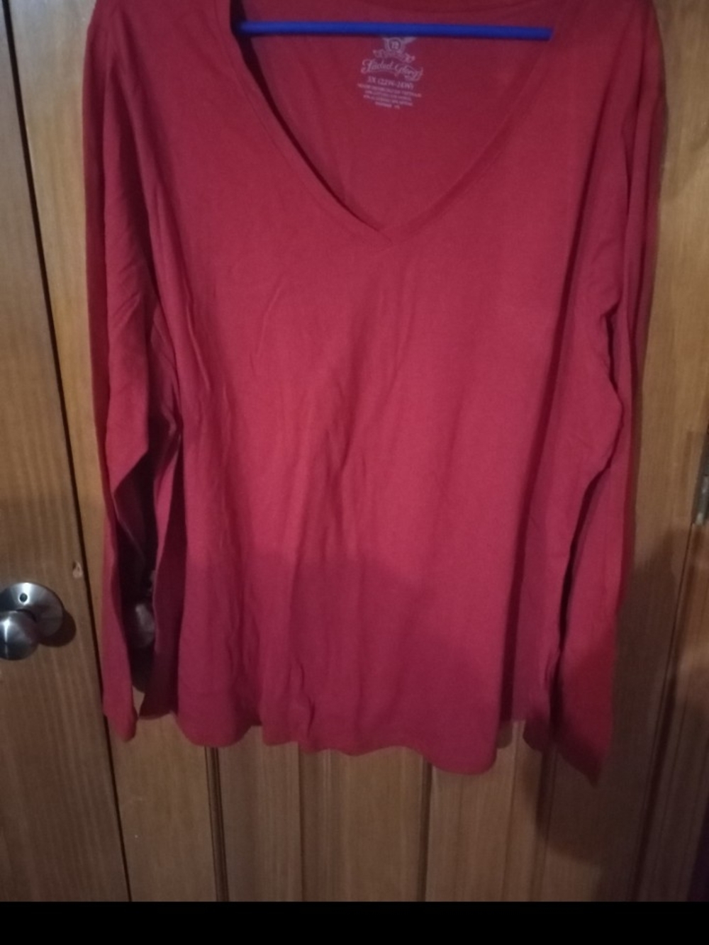 Faded Glory Red V-Neck Long Sleeve Tee
